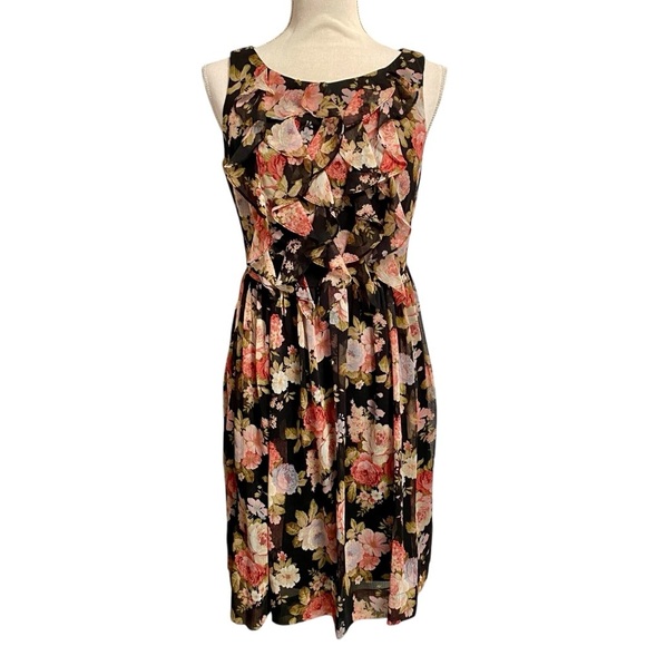 Jessica Howard Black Floral Ruffle Sheath Dress Petite 6P - Picture 1 of 13